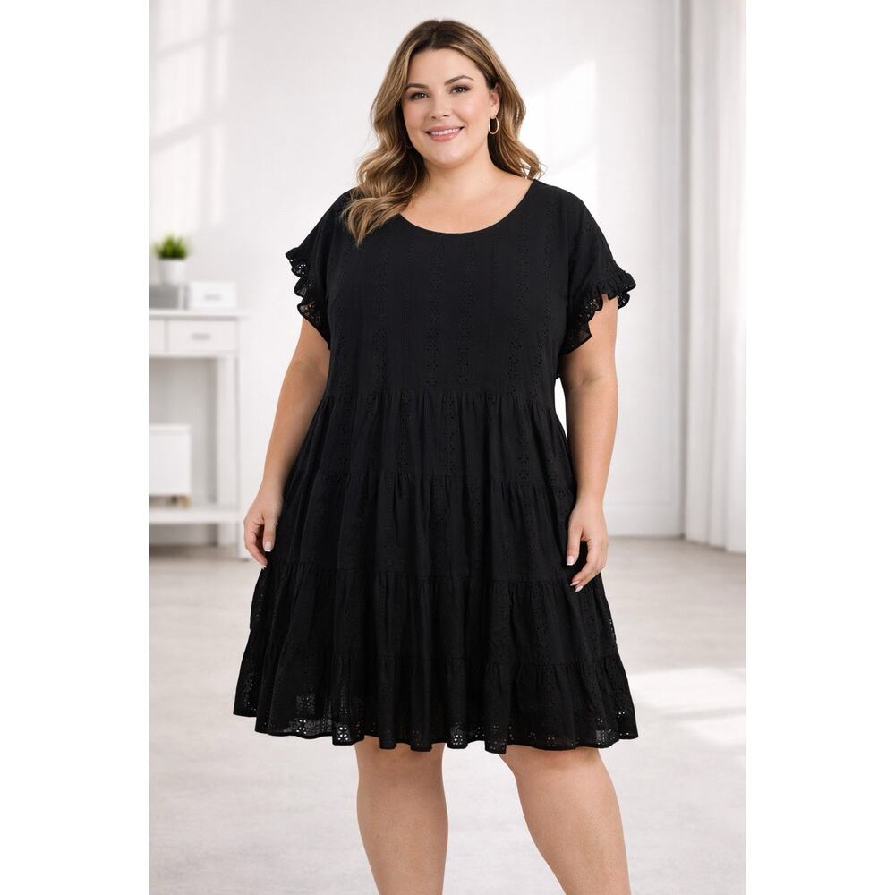 Arula Black Eyelet Dress Pockets Preppy Minimalist Casual NEW Womens Plus 1x